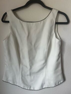 White Rhinestone Trim Top Sleeveless Bridal Going Out Fitted Blouse Small